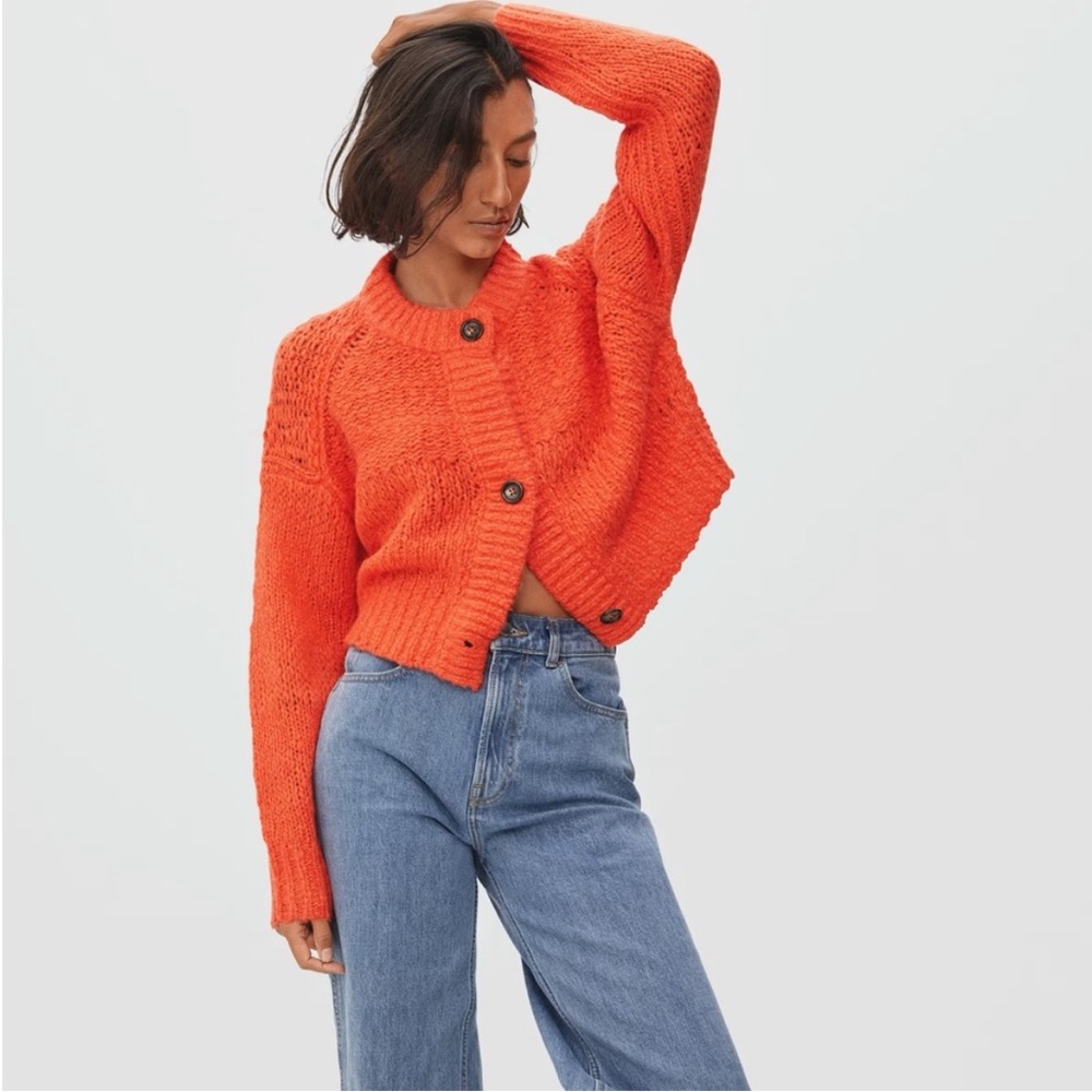 EVERLANE The Lofty knit sweater cardigan in ‘Amber orange’ size XS
